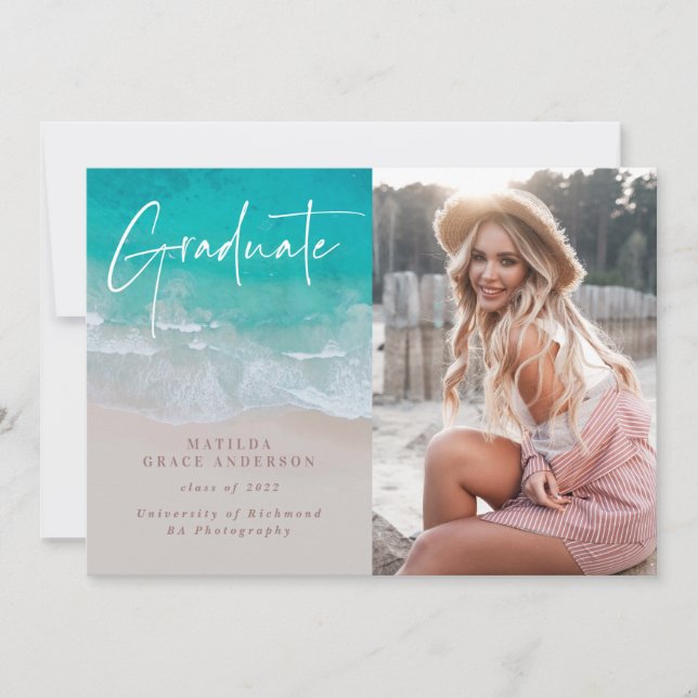 Modern photo graduation ocean beach script modern (Front)