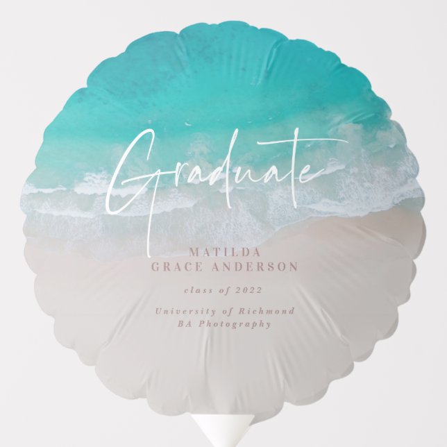 Modern photo graduation ocean beach script modern balloon (Front)