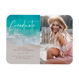 Modern photo graduation ocean beach script modern magnet