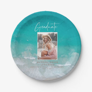 Modern photo graduation ocean beach script  paper plates