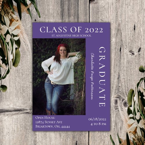 Modern Photo Graduation Open House  Purple Invitation