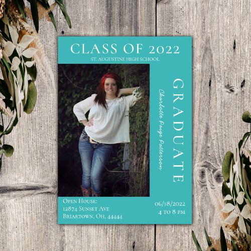 Modern Photo Graduation Open House  Teal Invitation