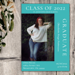 Modern Photo Graduation Open House Teal Invitation