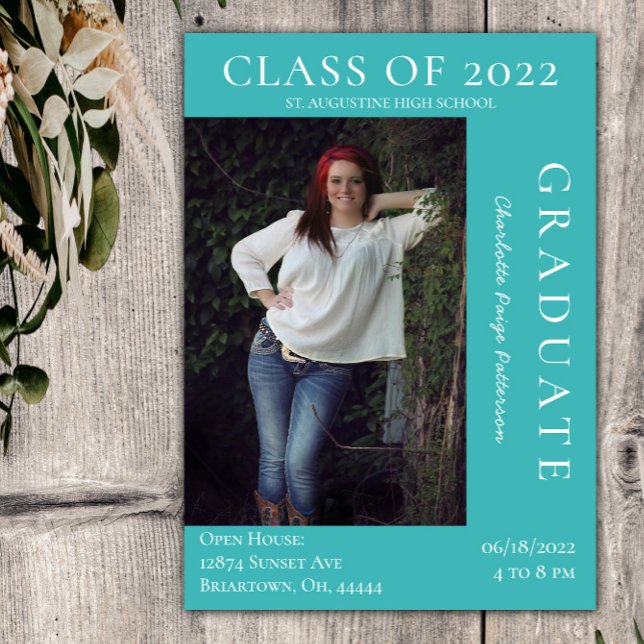 Modern Photo Graduation Open House | Teal Invitation (Teal Modern Photo Graduation Open House Invitation)