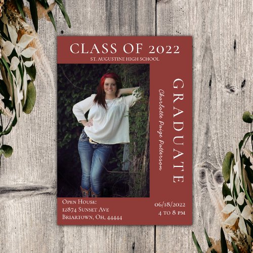 Modern Photo Graduation Open House  Warm Red Invitation