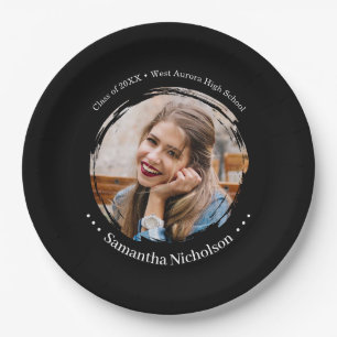 Modern Photo Graduation Party Black Paper Plates