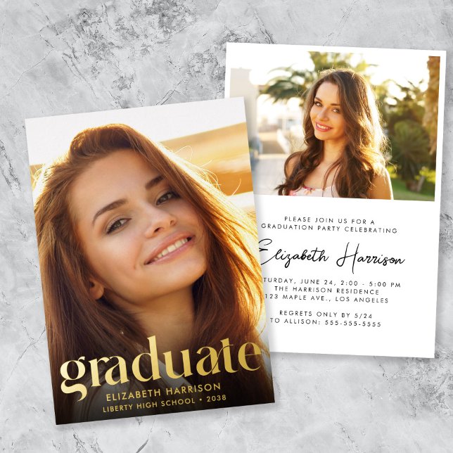 Modern Photo Graduation Party Foil Invitation (Modern Photo Graduation Party Foil Invitation)