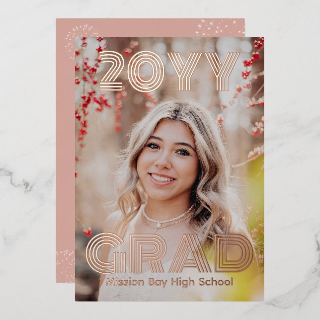 Modern Photo Graduation Party Foil Invitation (Front/Back)