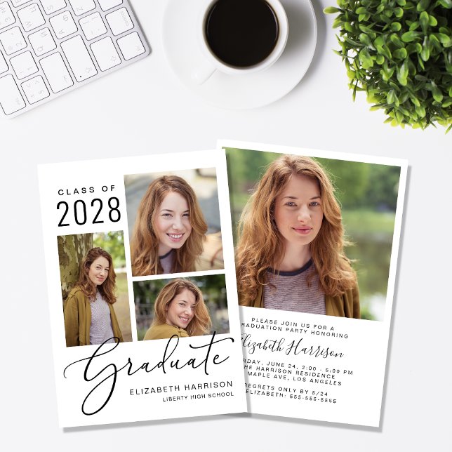 Modern Photo Graduation Party Invitation (An elegant photo graduation party invitation to celebrate the graduate's achievements)