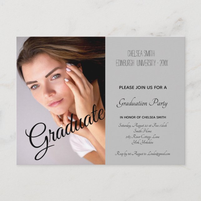 Modern Photo Graduation Party Invitation Postcard (Front)