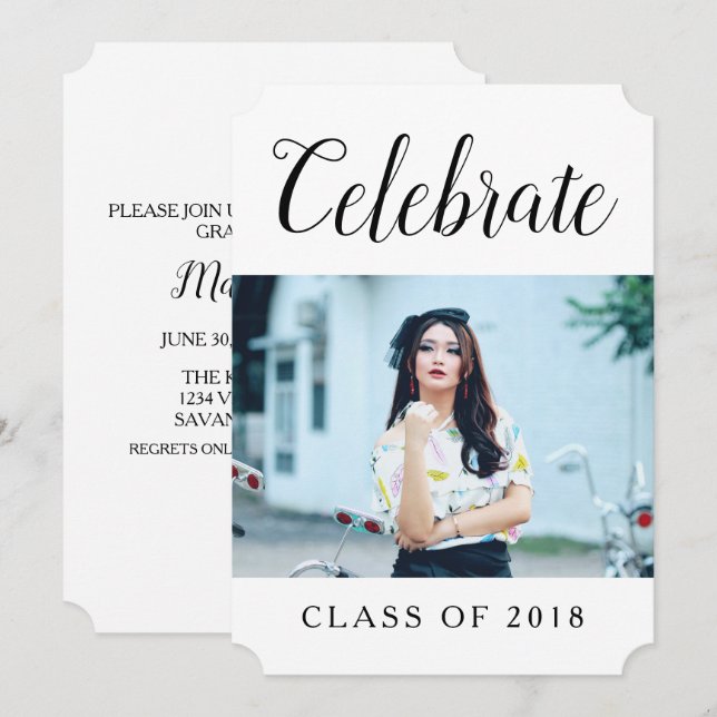 Modern Photo Graduation Party Invite | White (Front/Back)