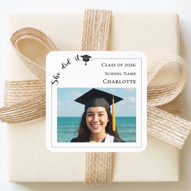 Modern photo Graduation Party Square Sticker (Creator Uploaded)