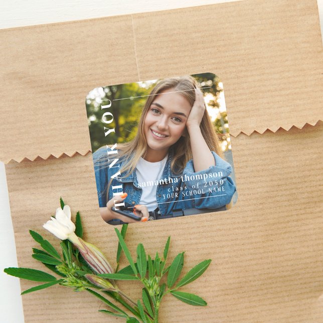 Modern Photo Graduation Party Thank You Square Sticker (Creator Uploaded)