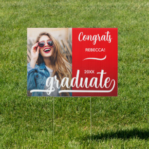 Modern Photo Graduation Red Yard Sign
