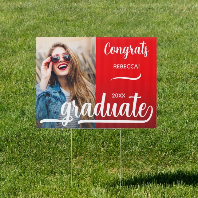 Modern Photo Graduation Red Yard Sign (Insitu)