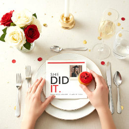 Modern Photo Graduation "She Did It" Red Black Nap Napkins