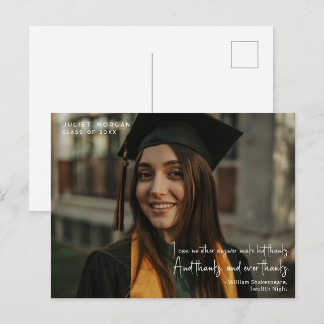 Modern Photo Graduation Simple Thank You Quote Postcard (Front/Back)