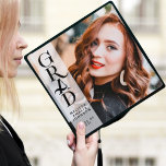 Modern photo Graduation stylish custom Cap Topper<br><div class="desc">Celebrate your big day with this simple,  trendy,  and modern photo grad cap topper featuring one full-bleed photo with a trendy contemporary GRAD black typography standing over a sheer white overlay band,  along with the graduate name and class year.</div>