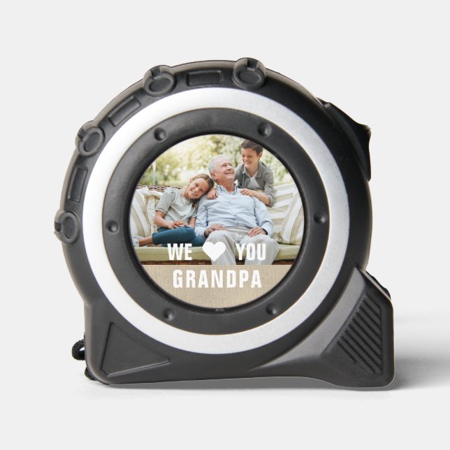 Modern Photo Grandpa Script Heart Tape Measure (Front)