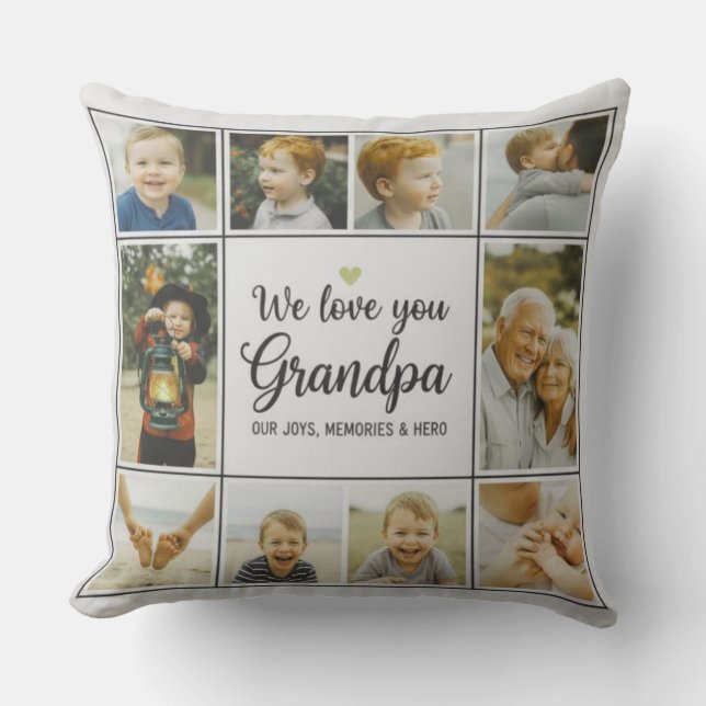 Modern Photo Grandpa Script Heart Throw Pillow (Front)