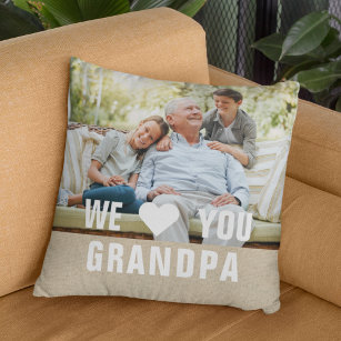 Modern Photo Grandpa Script Heart Throw Pillow