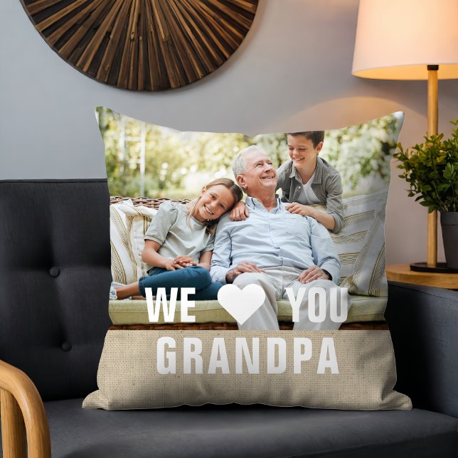 Modern Photo Grandpa Script Heart Throw Pillow (Creator Uploaded)