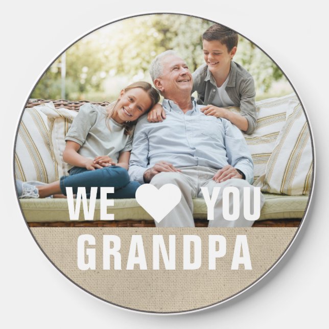 Modern Photo Grandpa Script Heart Wireless Charger (Front)
