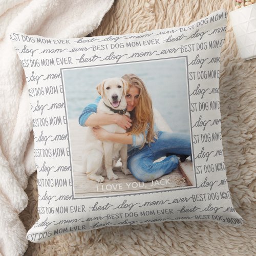 Modern Photo Gray Dog Mom Throw Pillow