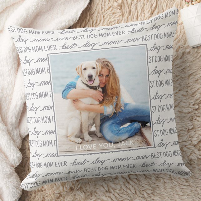 Modern Photo Gray Dog Mom Throw Pillow (Creator Uploaded)