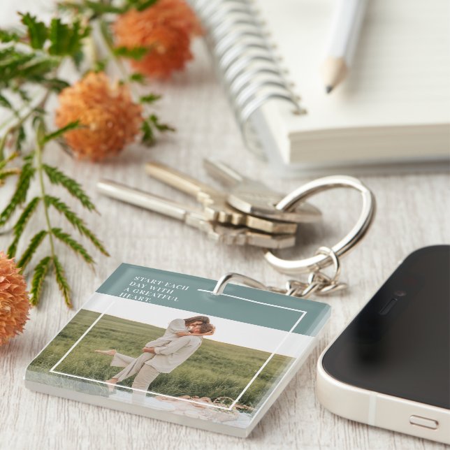 Modern Photo Green Family Lovely Gift Keychain (Front Right)
