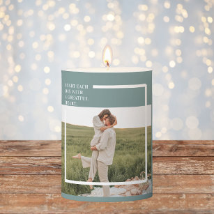 Modern Photo Green Family Lovely Gift Pillar Candle