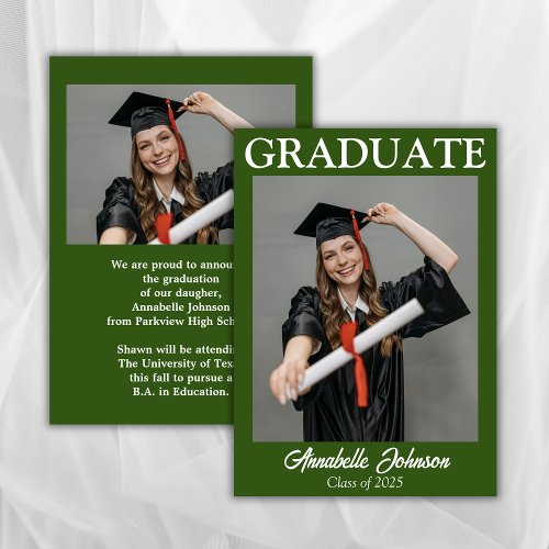 Modern Photo Green Graduation Announcement