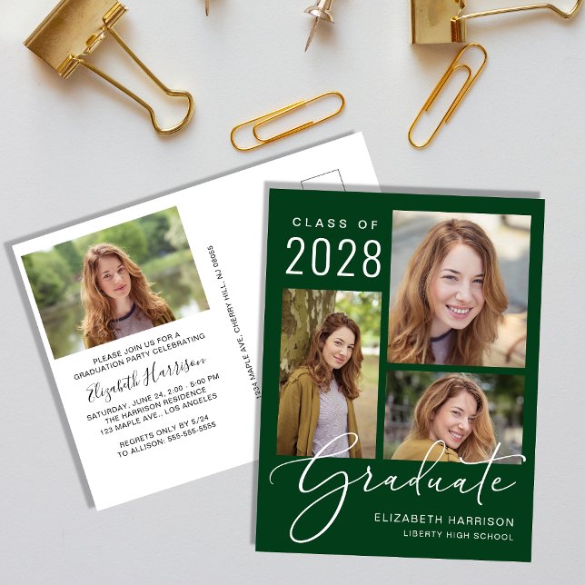 Modern Photo Green Graduation Party Invitation Postcard (Creator Uploaded)