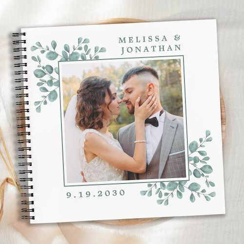 Modern Photo Greenery Eucalyptus Wedding GuestBook Notebook