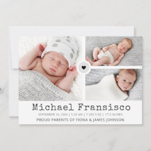 Modern Photo Grid Collage Stats Birth Announcement