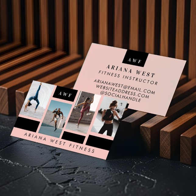 Modern Photo Grid Personal Trainer Fitness Coach Business Card (Modern Four Photo Collage Personal Trainer Fitness Business Card)