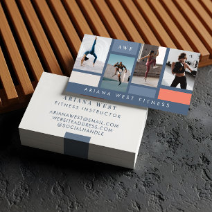 Modern Photo Grid Personal Trainer Fitness Coach Business Card