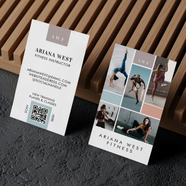 Modern Photo Grid Personal Trainer Fitness Coach Business Card (Modern Four Photo Collage Personal Trainer Fitness Business Card)