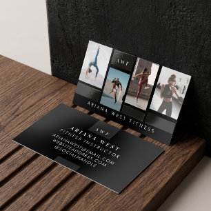 Modern Photo Grid Personal Trainer Fitness Coach Raised Spot UV Business Card