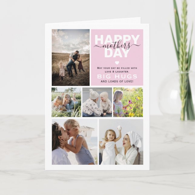 Modern Photo Grid & Text Happy Mothers Day Card (Front)