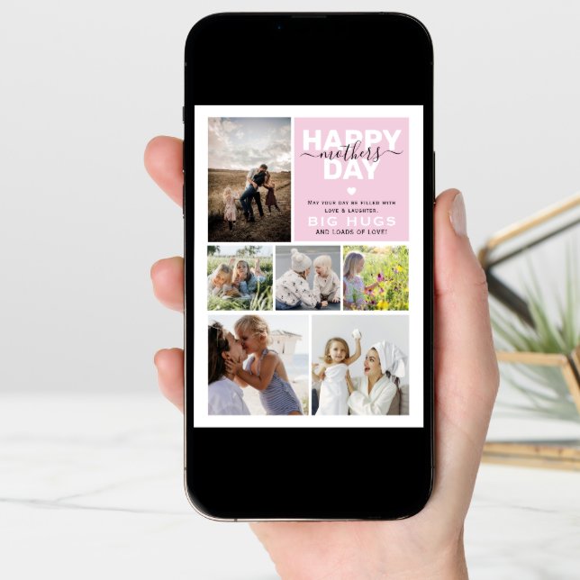 Modern Photo Grid & Text Happy Mothers Day Card (Front Digital)