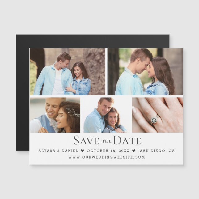 Modern Photo Grid Wedding Save the Date magnetic Invitation (Front/Back)