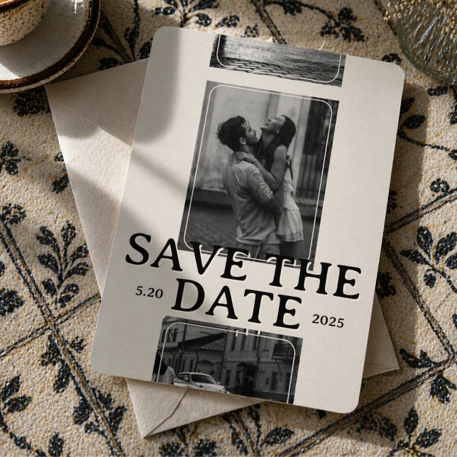 Modern Photo Grid with Bold Serif Save the Date Invitation (Modern Photo Grid with Bold Serif Save the Date Invitation)