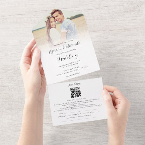 Modern Photo Guest Name Addresses QR Code Wedding All In One Invitation