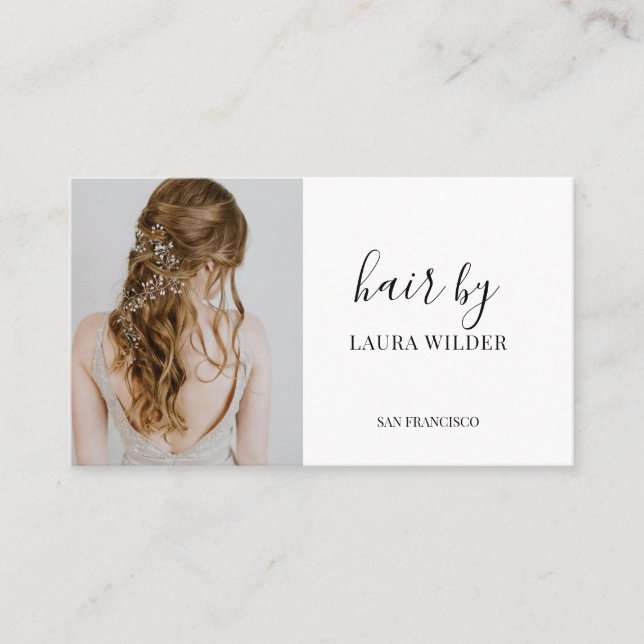 Modern Photo Hair Stylist Business Card (Front)