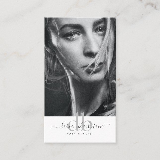 Modern Photo Hair Stylist Business Card (Front)