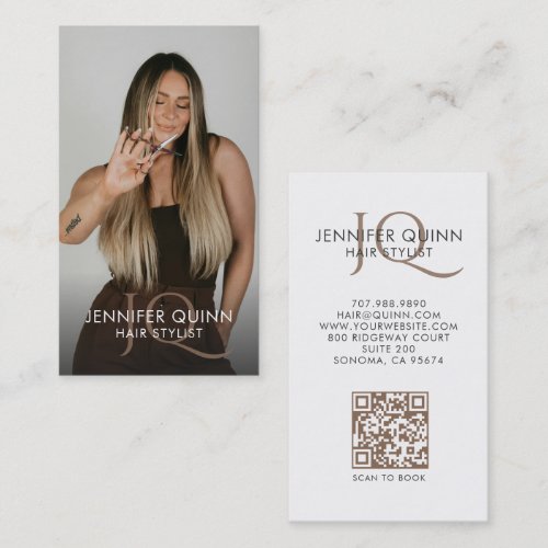 Modern Photo Hair Stylist QR Code Business Card