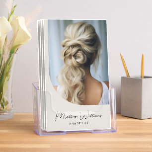 Modern Photo Hair Stylist QR Neutral Tri-Fold Brochure
