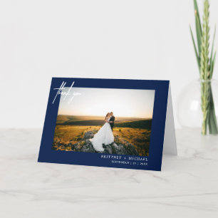 Modern Photo Hand-Lettered Thank You Navy Blue Card