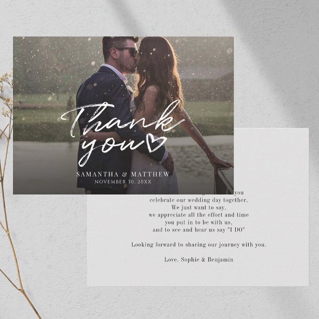 Modern Photo Hand-Lettered Wedding Day Thank You Note Card (Modern Wedding Thank You Photo Notecard)